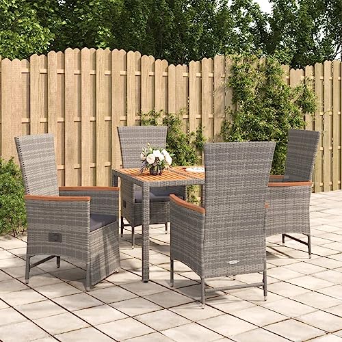 CINDERFUL Gartenmöbel Set 5-TLG. Garten-Essgruppe mit Kissen Grau Poly Rattan von CINDERFUL