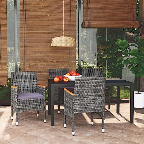 CINDERFUL Gartenmöbel Set 5-TLG. Garten-Essgruppe mit Kissen Poly Rattan Grau von CINDERFUL