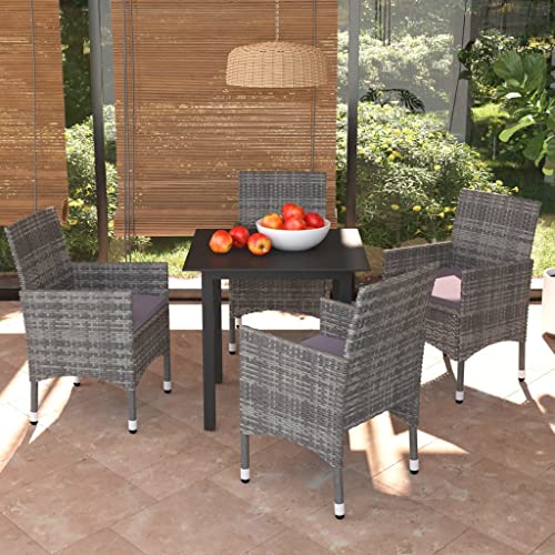 CINDERFUL Gartenmöbel Set 5-TLG. Garten-Essgruppe mit Kissen Poly Rattan Grau von CINDERFUL