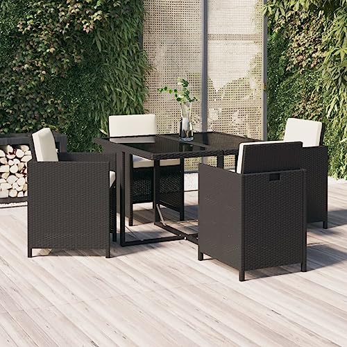 CINDERFUL Gartenmöbel Set 5-TLG. Garten-Essgruppe mit Kissen Poly Rattan Schwarz von CINDERFUL
