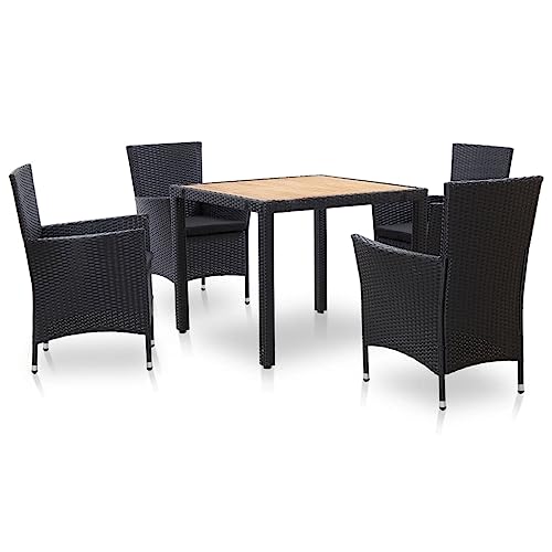 CINDERFUL Gartenmöbel Set 5-TLG. Garten-Essgruppe mit Kissen Poly Rattan Schwarz von CINDERFUL