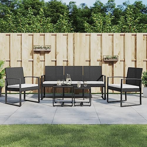 CINDERFUL Gartenmöbel Set 5-TLG. Garten-Essgruppe mit Kissen Schwarz PP-Rattan von CINDERFUL