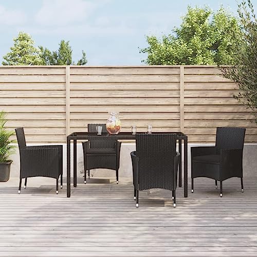 CINDERFUL Gartenmöbel Set 5-TLG. Garten-Essgruppe mit Kissen Schwarz Poly Rattan von CINDERFUL