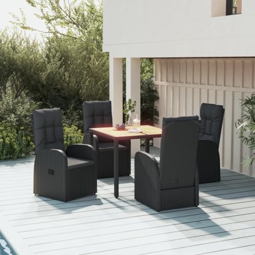 CINDERFUL Gartenmöbel Set 5-TLG. Garten-Essgruppe mit Kissen Schwarz Poly Rattan von CINDERFUL