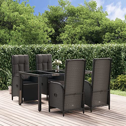 CINDERFUL Gartenmöbel Set 5-TLG. Garten-Essgruppe mit Kissen Schwarz Poly Rattan von CINDERFUL