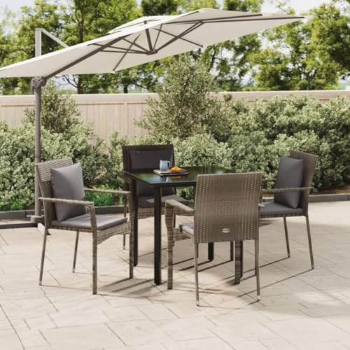 CINDERFUL Gartenmöbel Set 5-TLG. Garten-Essgruppe mit Kissen Schwarz und Grau Poly Rattan von CINDERFUL