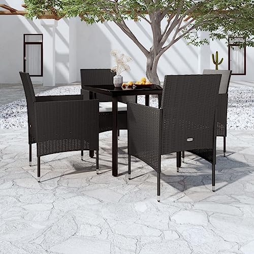 CINDERFUL Gartenmöbel Set 5-TLG. Garten-Essgruppe mit Kissen Schwarz von CINDERFUL