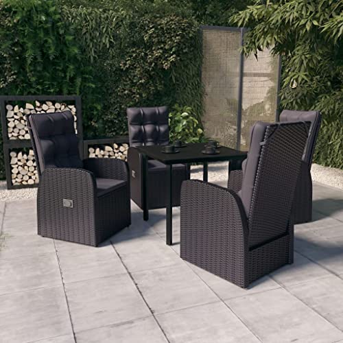 CINDERFUL Gartenmöbel Set 5-TLG. Garten-Essgruppe mit Kissen Schwarz von CINDERFUL