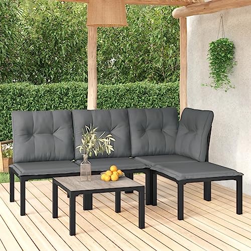CINDERFUL Gartenmöbel Set 5-TLG. Garten-Lounge-Set Schwarz und Grau Poly Rattan von CINDERFUL