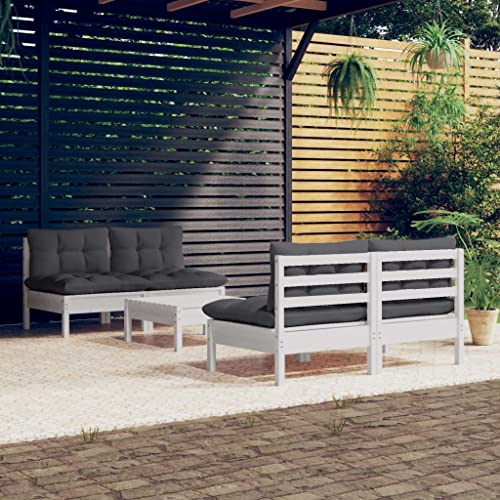 CINDERFUL Gartenmöbel Set 5-TLG. Garten-Lounge-Set mit Anthrazit Kissen Kiefernholz von CINDERFUL