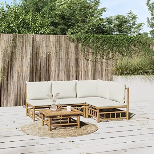CINDERFUL Gartenmöbel Set 5-TLG. Garten-Lounge-Set mit Cremeweißen Kissen Bambus CINDERFUL Gartenmöbel Set 5-TLG. Garten-Lounge-Set mit Cremeweißen Kissen Bambus von CINDERFUL