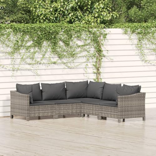CINDERFUL Gartenmöbel Set 5-TLG. Garten-Lounge-Set mit Kissen Grau Poly Rattan von CINDERFUL