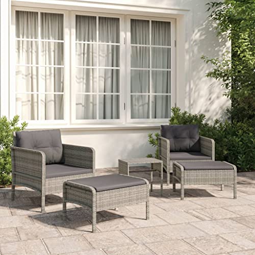 CINDERFUL Gartenmöbel Set 5-TLG. Garten-Lounge-Set mit Kissen Grau Poly Rattan von CINDERFUL