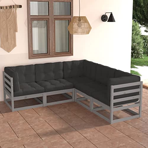 CINDERFUL Gartenmöbel Set 5-TLG. Garten-Lounge-Set mit Kissen Massivholz Kiefer von CINDERFUL