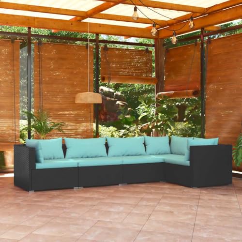 CINDERFUL Gartenmöbel Set 5-TLG. Garten-Lounge-Set mit Kissen Poly Rattan Schwarz von CINDERFUL