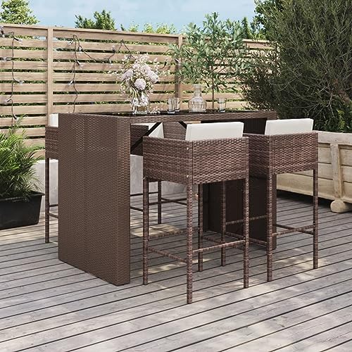 CINDERFUL Gartenmöbel Set 5-TLG. Gartenbar-Set mit Kissen Braun Poly Rattan von CINDERFUL