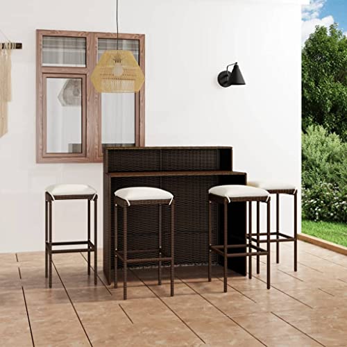CINDERFUL Gartenmöbel Set 5-TLG. Gartenbar-Set mit Kissen Braun von CINDERFUL
