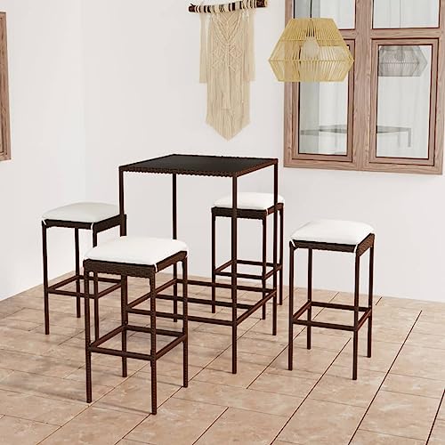 CINDERFUL Gartenmöbel Set 5-TLG. Gartenbar-Set mit Kissen Poly Rattan Braun von CINDERFUL