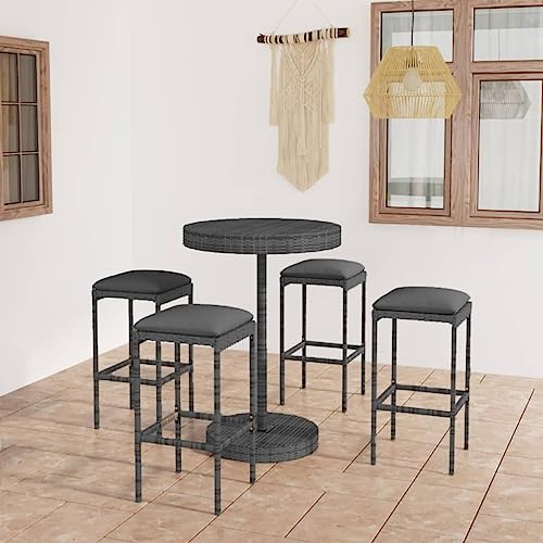 CINDERFUL Gartenmöbel Set 5-TLG. Gartenbar-Set mit Kissen Poly Rattan Grau von CINDERFUL
