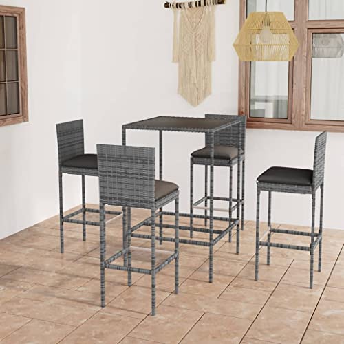 CINDERFUL Gartenmöbel Set 5-TLG. Gartenbar-Set mit Kissen Poly Rattan Grau von CINDERFUL