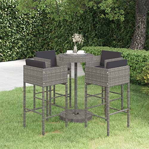 CINDERFUL Gartenmöbel Set 5-TLG. Gartenbar-Set mit Kissen Poly Rattan Grau von CINDERFUL