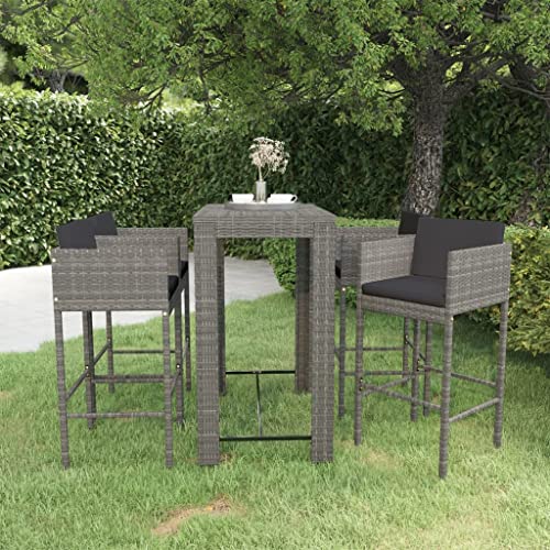 CINDERFUL Gartenmöbel Set 5-TLG. Gartenbar-Set mit Kissen Poly Rattan Grau von CINDERFUL