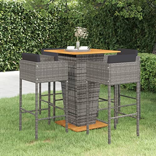 CINDERFUL Gartenmöbel Set 5-TLG. Gartenbar-Set mit Kissen Poly Rattan Grau von CINDERFUL
