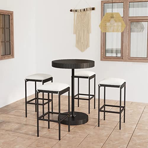 CINDERFUL Gartenmöbel Set 5-TLG. Gartenbar-Set mit Kissen Poly Rattan Schwarz von CINDERFUL