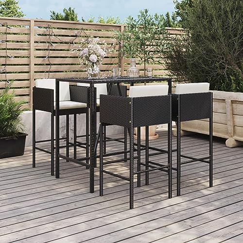CINDERFUL Gartenmöbel Set 5-TLG. Gartenbar-Set mit Kissen Schwarz Poly Rattan von CINDERFUL