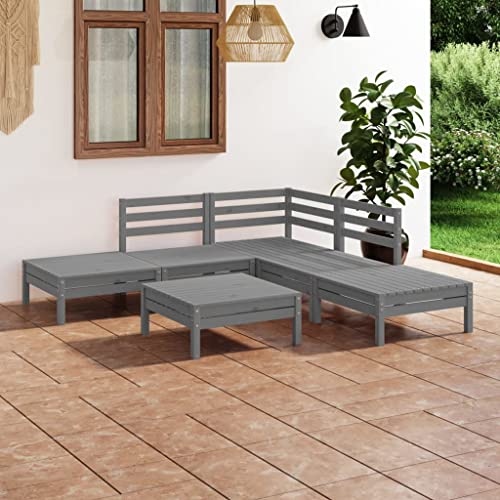 Gartenmöbel Set 6-TLG. Garten-Lounge-Set Massivholz Kiefer Grau von CINDERFUL