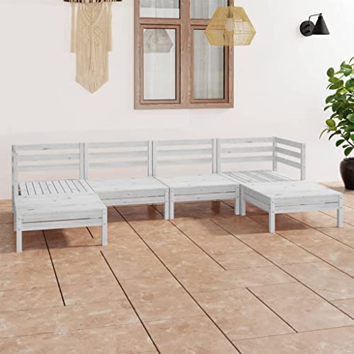 CINDERFUL Gartenmöbel Set 6-TLG. Garten-Lounge-Set Weiß Massivholz Kiefer von CINDERFUL