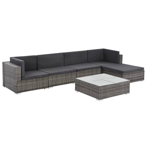 CINDERFUL Gartenmöbel Set 6-TLG. Garten-Lounge-Set mit Auflagen Poly Rattan Grau CINDERFUL Gartenmöbel Set 6-TLG. Garten-Lounge-Set mit Auflagen Poly Rattan Grau von CINDERFUL