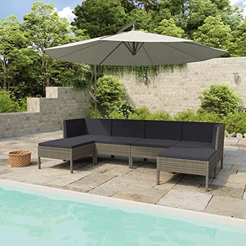 CINDERFUL Gartenmöbel Set 6-TLG. Garten-Lounge-Set mit Auflagen Poly Rattan Grau von CINDERFUL