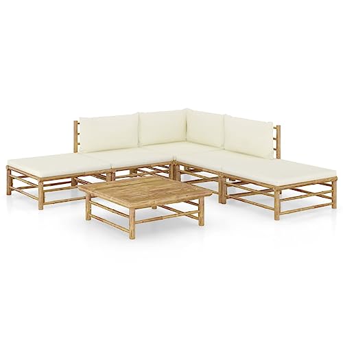CINDERFUL Gartenmöbel Set 6-TLG. Garten-Lounge-Set mit Cremeweißen Kissen Bambus von CINDERFUL