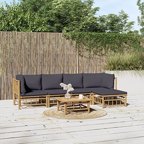 CINDERFUL Gartenmöbel Set 6-TLG. Garten-Lounge-Set mit Dunkelgrauen Kissen Bambus von CINDERFUL