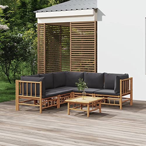 CINDERFUL Gartenmöbel Set 6-TLG. Garten-Lounge-Set mit Dunkelgrauen Kissen Bambus von CINDERFUL
