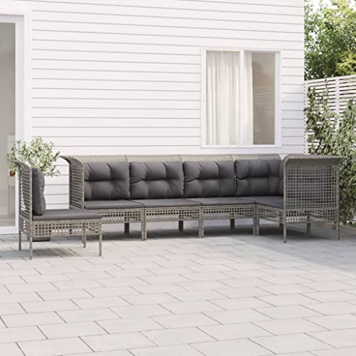 CINDERFUL Gartenmöbel Set 6-TLG. Garten-Lounge-Set mit Kissen Grau Poly Rattan von CINDERFUL