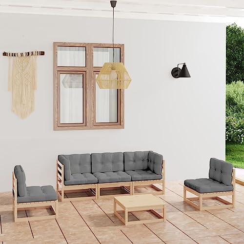 CINDERFUL Gartenmöbel Set 6-TLG. Garten-Lounge-Set mit Kissen Kiefer Massivholz von CINDERFUL