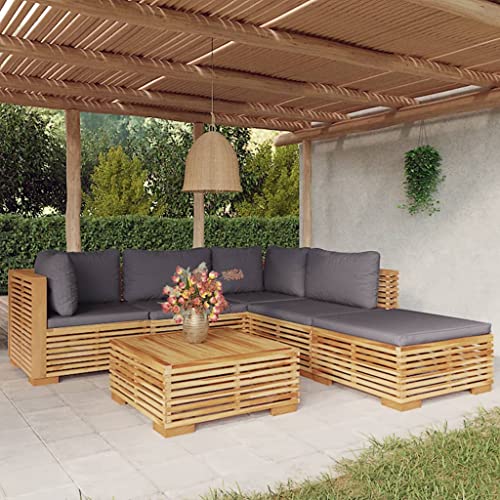 CINDERFUL Gartenmöbel Set 6-TLG. Garten-Lounge-Set mit Kissen Massivholz Teak von CINDERFUL