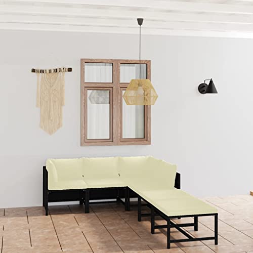 CINDERFUL Gartenmöbel Set 6-TLG. Garten-Lounge-Set mit Kissen Poly Rattan Schwarz von CINDERFUL