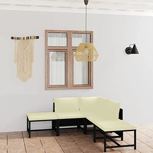 CINDERFUL Gartenmöbel Set 6-TLG. Garten-Lounge-Set mit Kissen Poly Rattan Schwarz von CINDERFUL