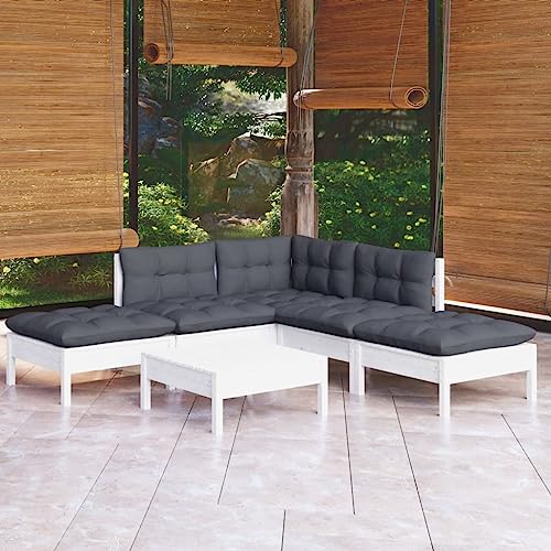 CINDERFUL Gartenmöbel Set 6-TLG. Garten-Lounge-Set mit Kissen Weiß Kiefernholz CINDERFUL Gartenmöbel Set 6-TLG. Garten-Lounge-Set mit Kissen Weiß Kiefernholz von CINDERFUL