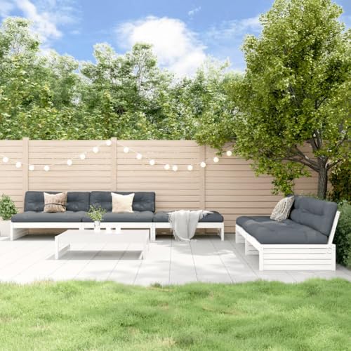 CINDERFUL Gartenmöbel Set 6-TLG. Garten-Lounge-Set mit Kissen Weiß Massivholz von CINDERFUL