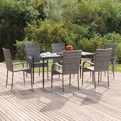 CINDERFUL Gartenmöbel Set 7-TLG. Garten-Essgruppe Grau Poly Rattan von CINDERFUL