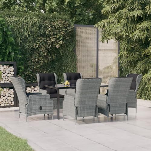 CINDERFUL Gartenmöbel Set 7-TLG. Garten-Essgruppe Hellgrau Poly Rattan von CINDERFUL