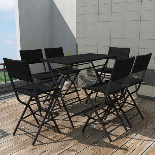 CINDERFUL Gartenmöbel Set 7-TLG. Garten-Essgruppe Klappbar Stahl Poly Rattan Schwarz von CINDERFUL
