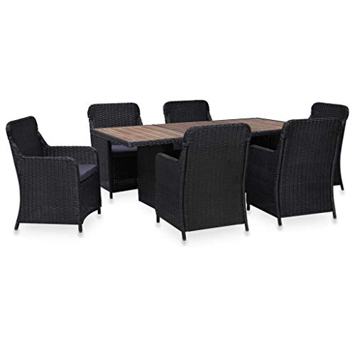 CINDERFUL Gartenmöbel Set 7-TLG. Garten-Essgruppe Poly Rattan Schwarz von CINDERFUL