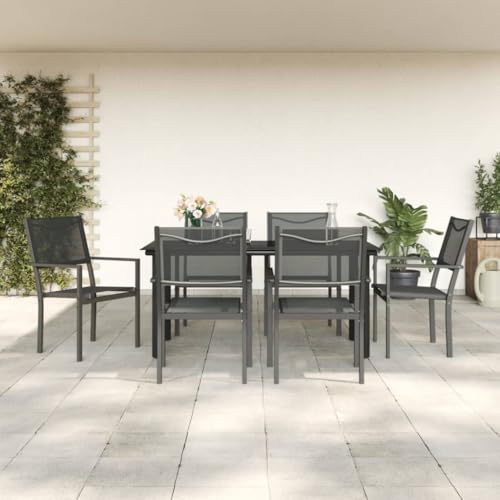 CINDERFUL Gartenmöbel Set 7-TLG. Garten-Essgruppe Schwarz Stahl und Textilene von CINDERFUL