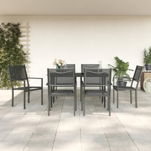 CINDERFUL Gartenmöbel Set 7-TLG. Garten-Essgruppe Schwarz Stahl und Textilene von CINDERFUL