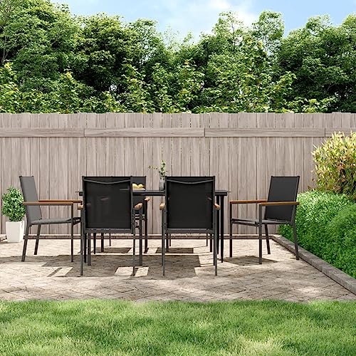 CINDERFUL Gartenmöbel Set 7-TLG. Garten-Essgruppe Schwarz Textilene und Stahl von CINDERFUL
